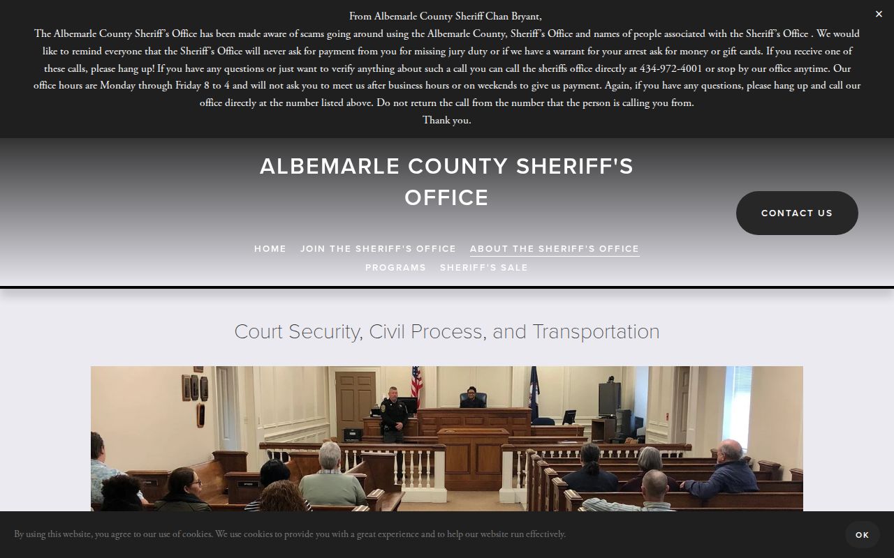 Albemarle County Sheriff's court security and warrant service responsibilities