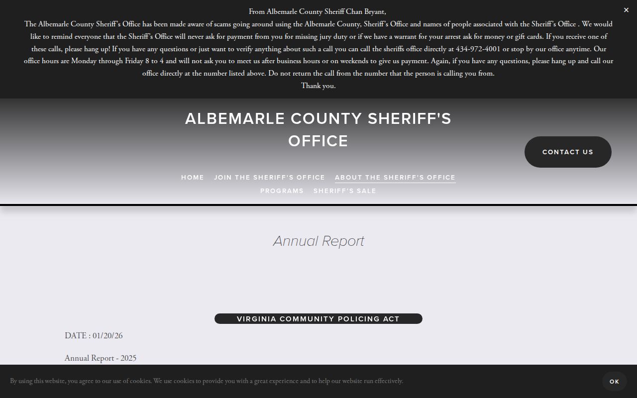 Albemarle County Sheriff's annual report interface for warrant service context