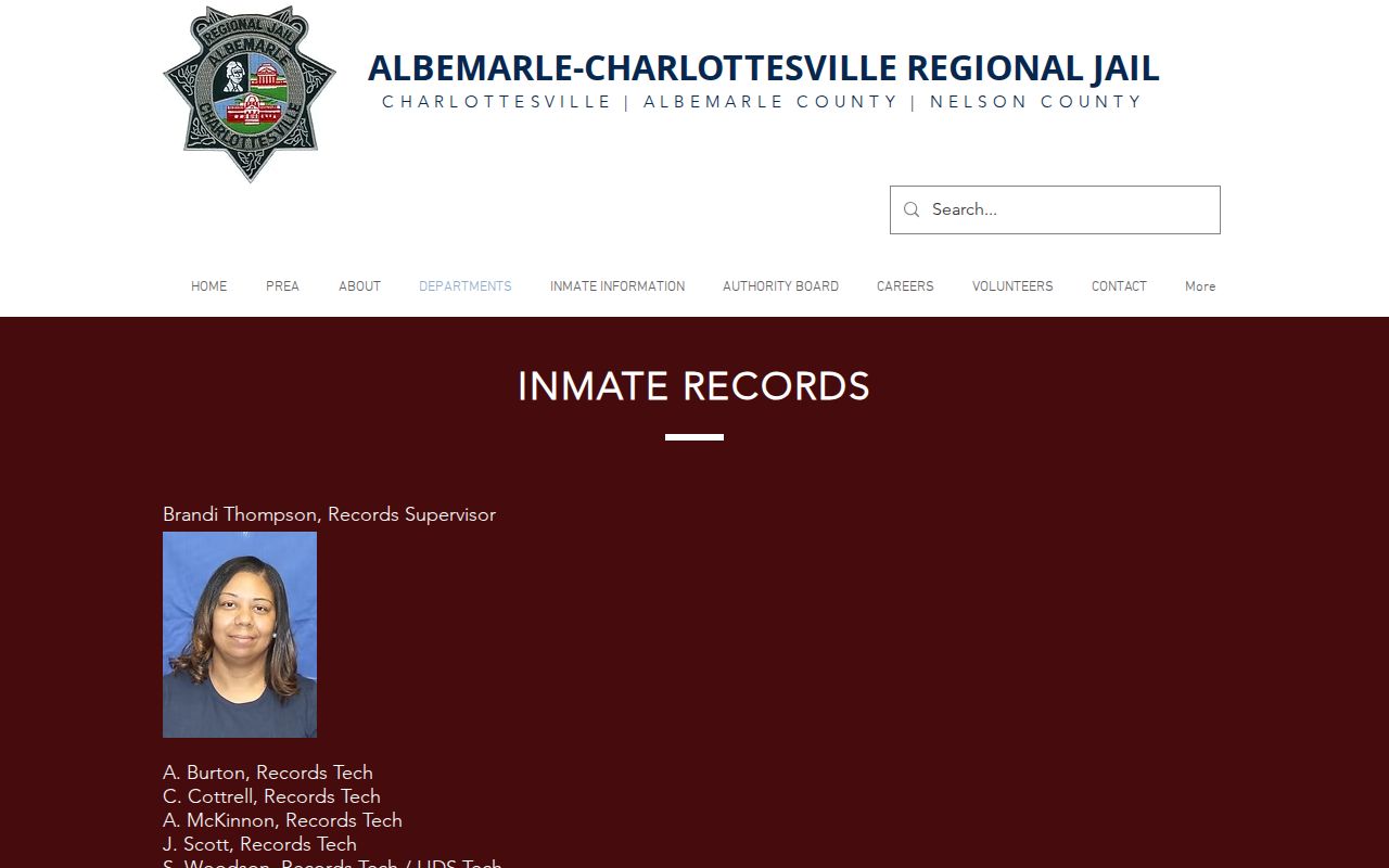 Albemarle Charlottesville Regional Jail records page for warrant bond and court-date questions