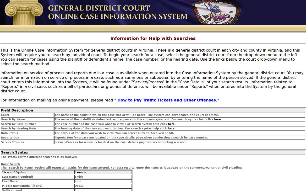 General District Court name search help for an Albemarle County warrant