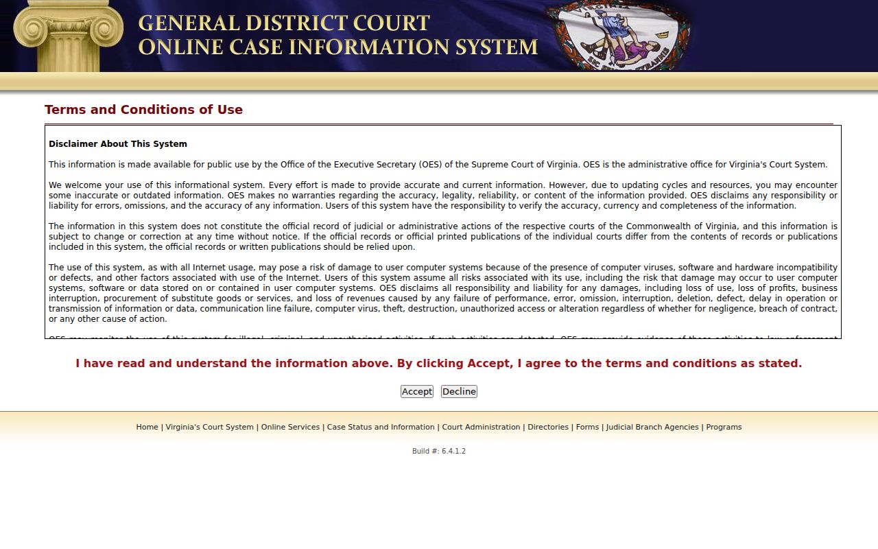 Official Albemarle General District Court case search for a traffic warrant